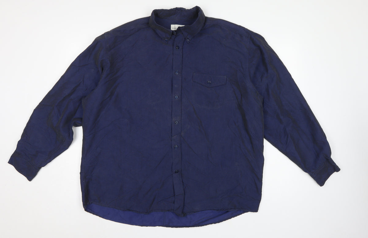 Marks and Spencer Men's Navy XL Lyocell Blend Button Down Casual Shirt