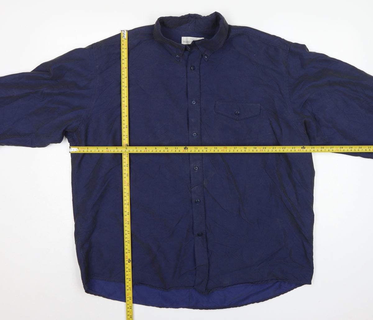 Marks and Spencer Men's Navy XL Lyocell Blend Button Down Casual Shirt