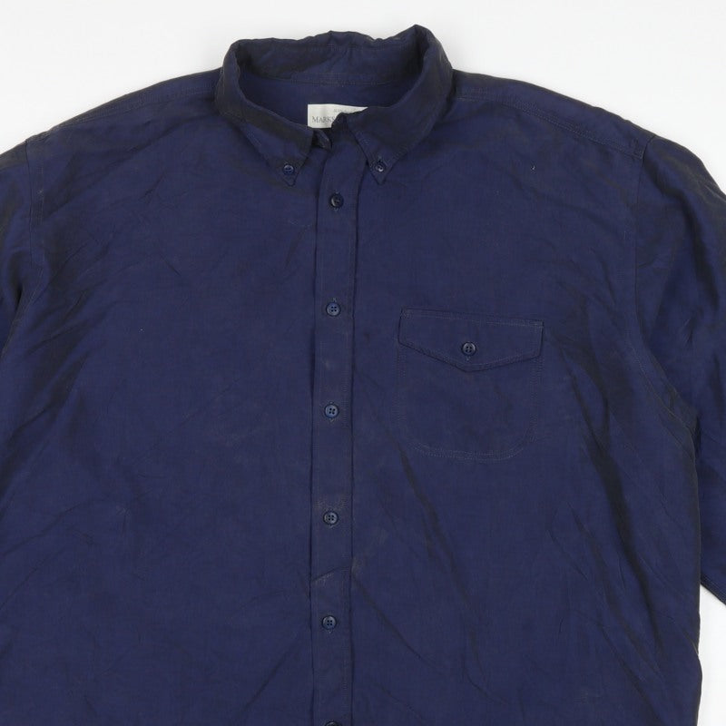 Marks and Spencer Men's Navy XL Lyocell Blend Button Down Casual Shirt