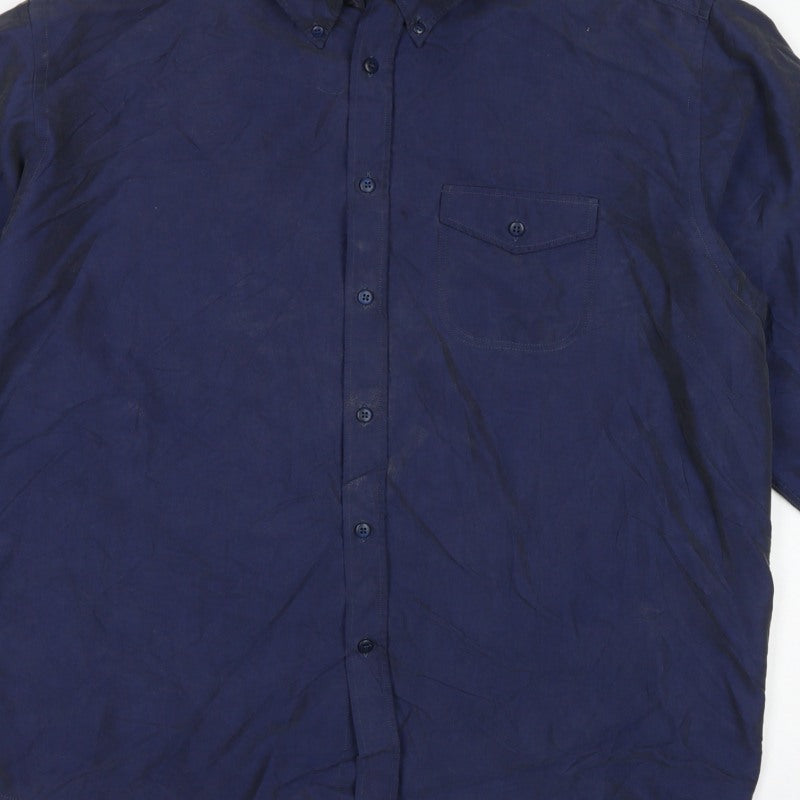 Marks and Spencer Men's Navy XL Lyocell Blend Button Down Casual Shirt