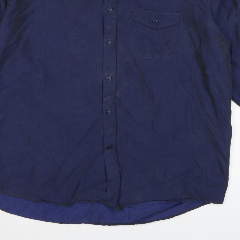 Marks and Spencer Men's Navy XL Lyocell Blend Button Down Casual Shirt