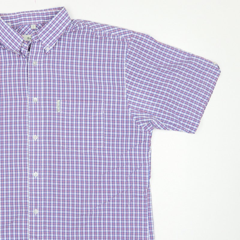 Ben Sherman Men’s L Blue Red Check Short Sleeve Button-Down Shirt