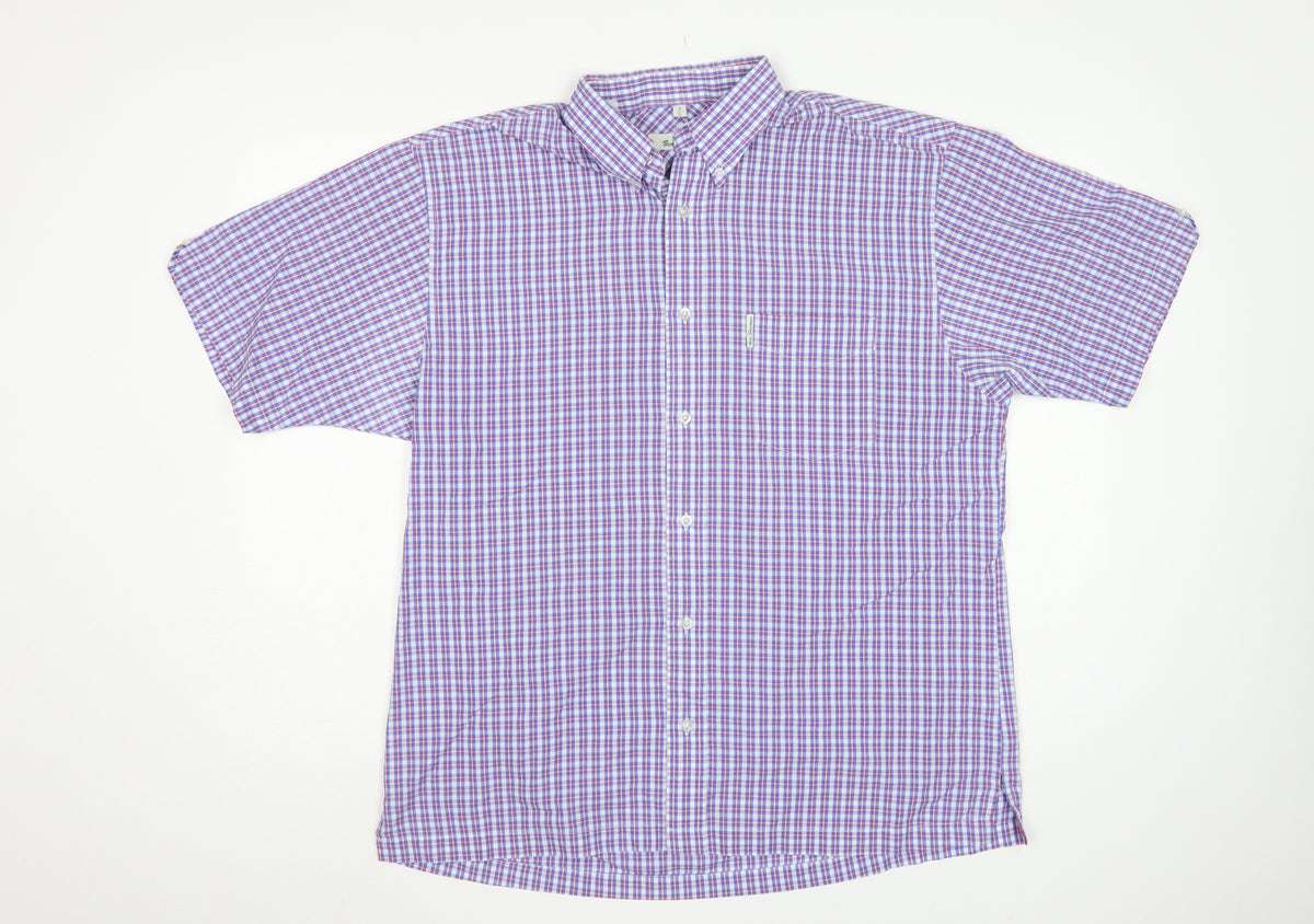 Ben Sherman Men’s L Blue Red Check Short Sleeve Button-Down Shirt