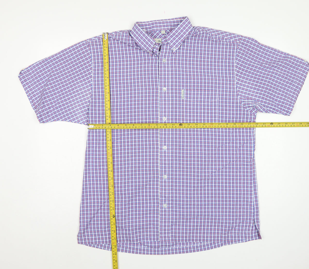 Ben Sherman Men’s L Blue Red Check Short Sleeve Button-Down Shirt