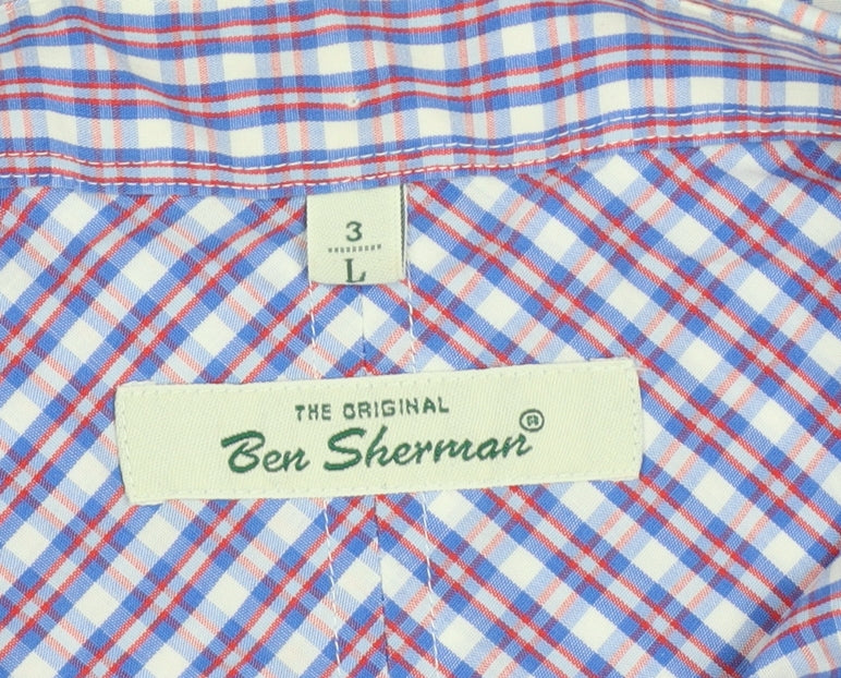 Ben Sherman Men’s L Blue Red Check Short Sleeve Button-Down Shirt