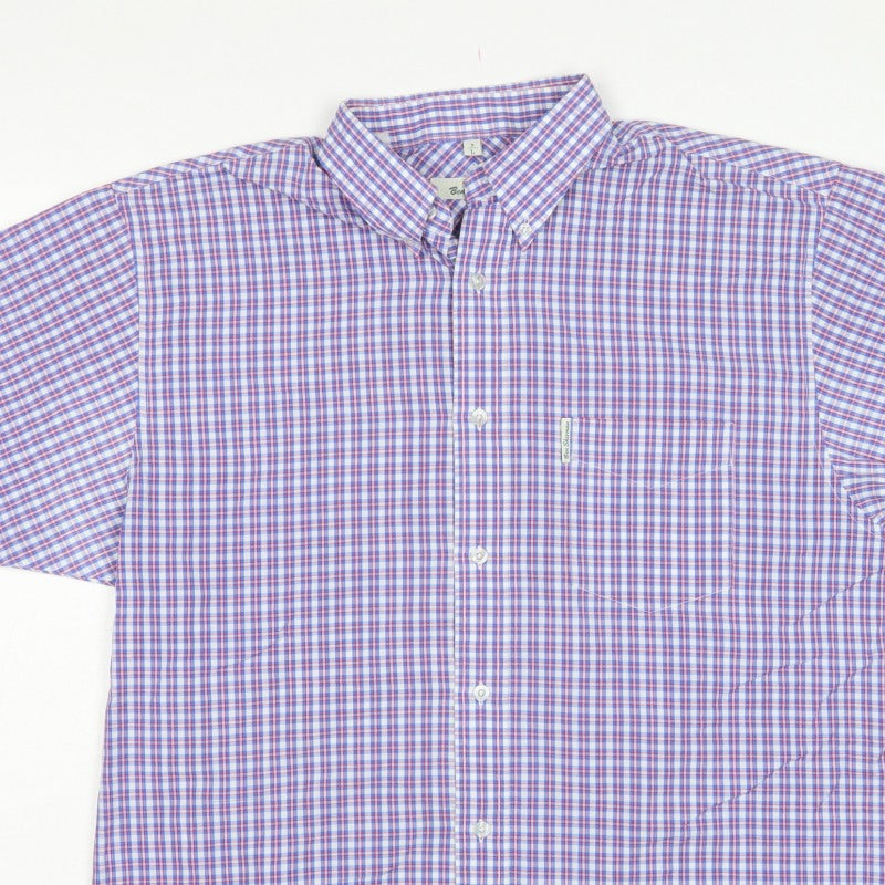 Ben Sherman Men’s L Blue Red Check Short Sleeve Button-Down Shirt