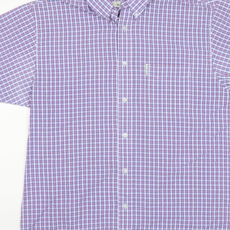 Ben Sherman Men’s L Blue Red Check Short Sleeve Button-Down Shirt
