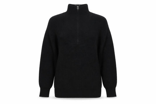 Jack Wills Women’s Black UK 8 Rib Knit 1/4 Zip High Neck Jumper