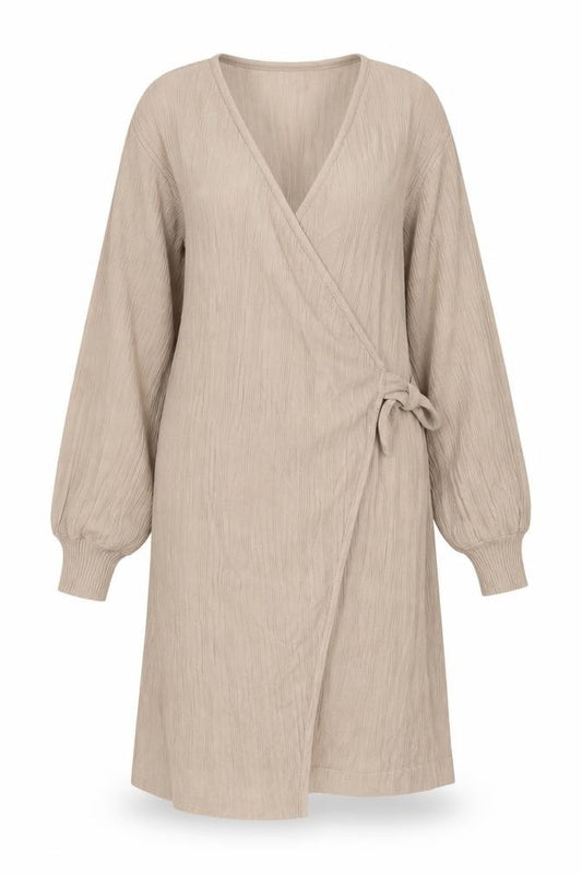 Pretty Lavish Women Beige XS Wrap Mini Knit Dress V-Neck Belted