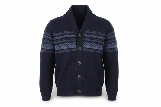 North Coast Men’s Blue M Striped Cotton Shawl Collar Cardigan
