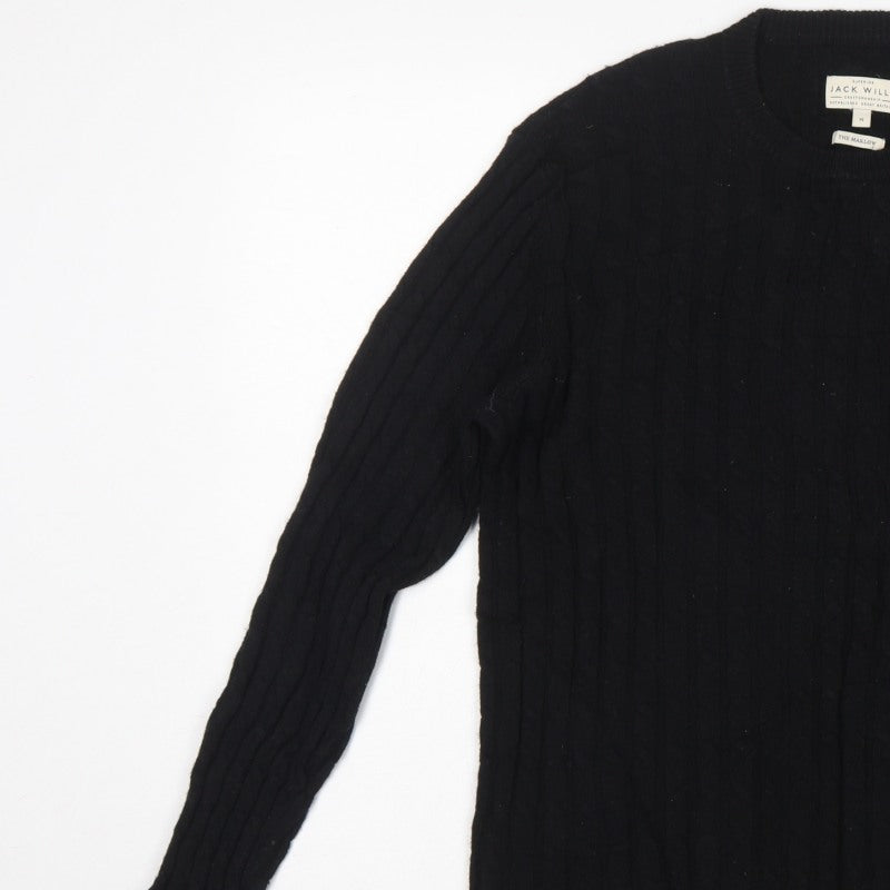 Jack Wills Men’s Black M Marlow Cable Knit Wool Blend Crew Neck Jumper