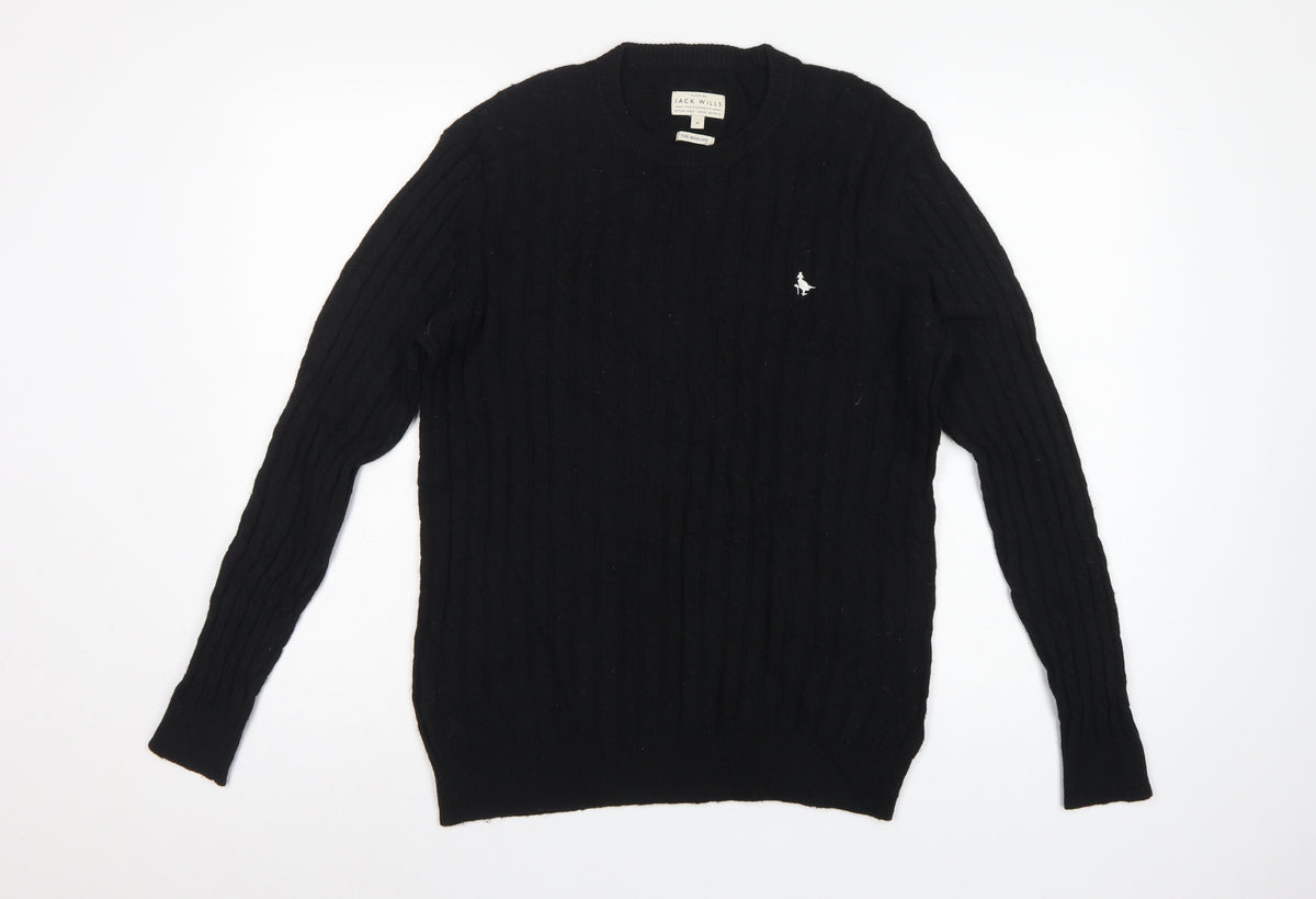 Jack Wills Men’s Black M Marlow Cable Knit Wool Blend Crew Neck Jumper