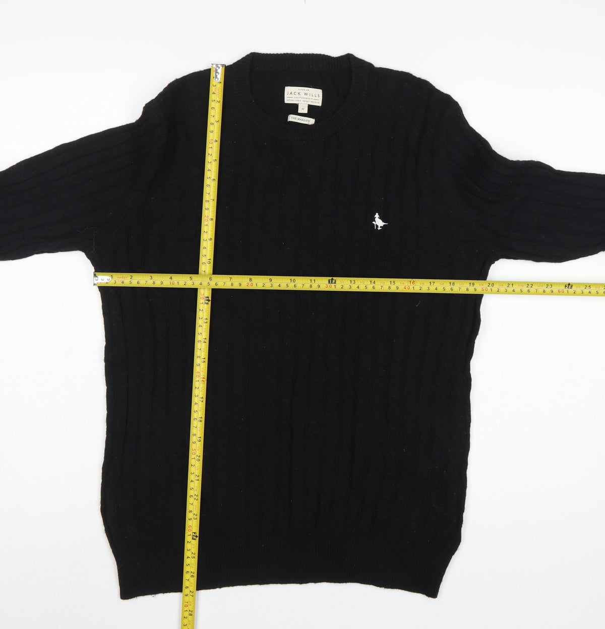 Jack Wills Men’s Black M Marlow Cable Knit Wool Blend Crew Neck Jumper