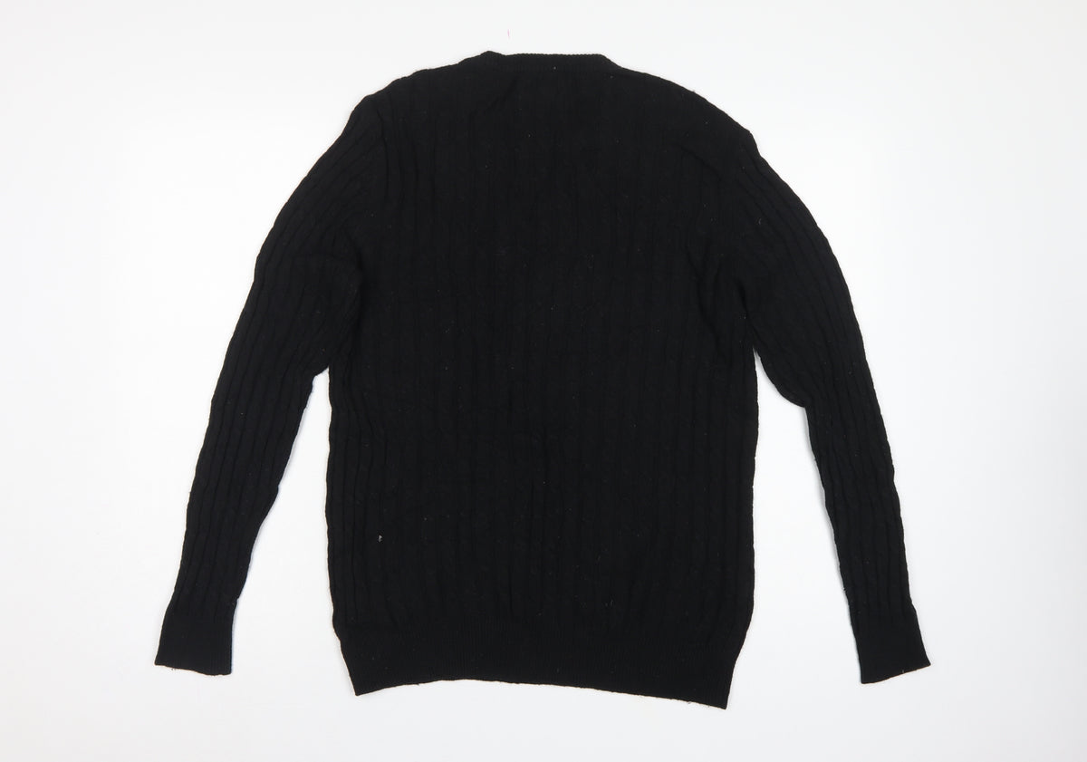 Jack Wills Men’s Black M Marlow Cable Knit Wool Blend Crew Neck Jumper