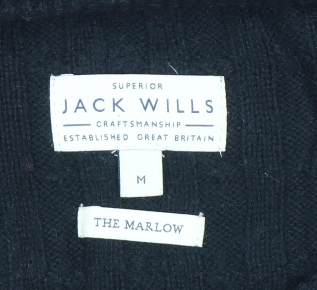 Jack Wills Men’s Black M Marlow Cable Knit Wool Blend Crew Neck Jumper