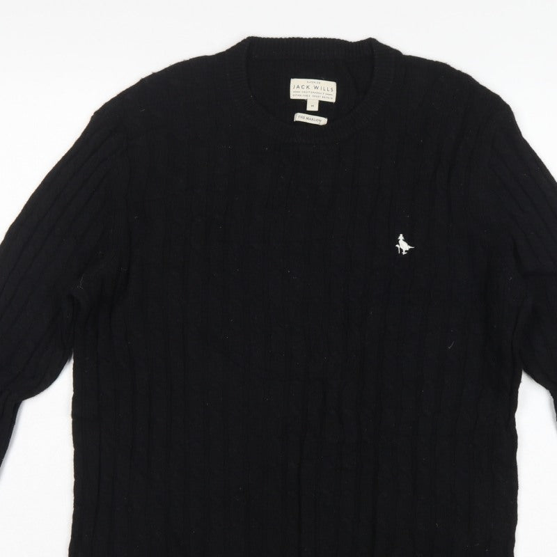 Jack Wills Men’s Black M Marlow Cable Knit Wool Blend Crew Neck Jumper
