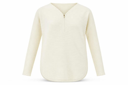 Roman Women Ivory Size 14 Ribbed Half Zip V-Neck Tunic Jumper