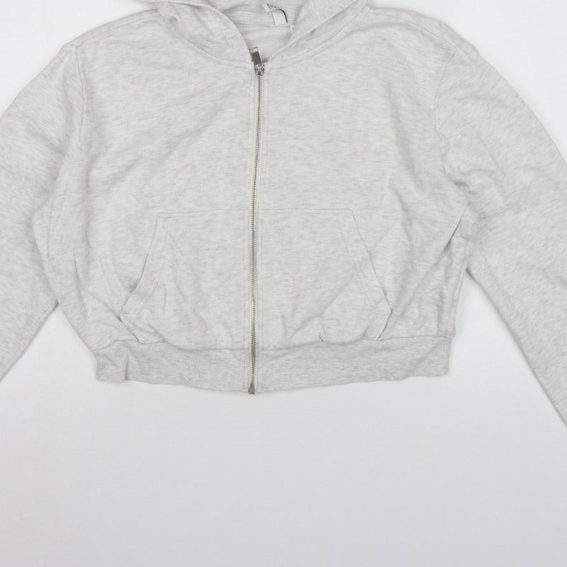 H&M Basic Women’s Grey Full Zip Hoodie UK 16 L Hooded Pockets