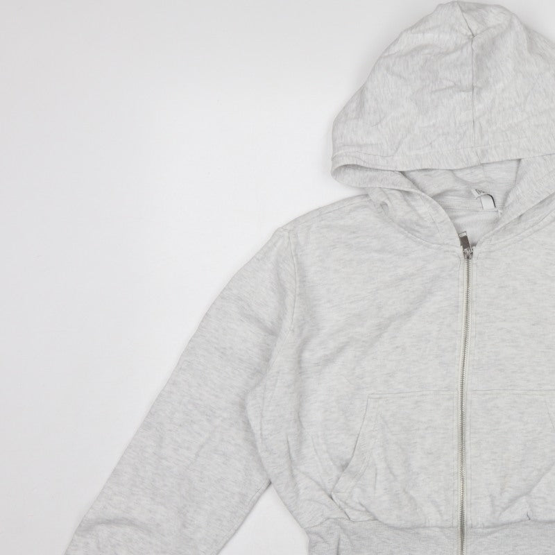 H&M Basic Women’s Grey Full Zip Hoodie UK 16 L Hooded Pockets