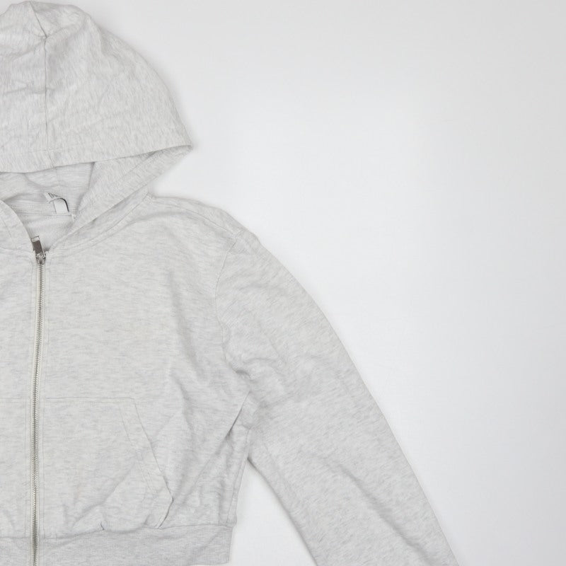 H&M Basic Women’s Grey Full Zip Hoodie UK 16 L Hooded Pockets