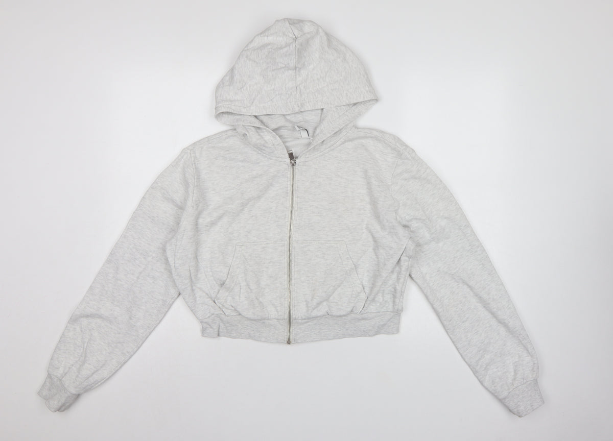 H&M Basic Women’s Grey Full Zip Hoodie UK 16 L Hooded Pockets