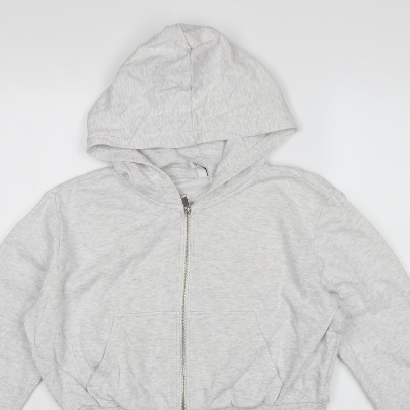 H&M Basic Women’s Grey Full Zip Hoodie UK 16 L Hooded Pockets