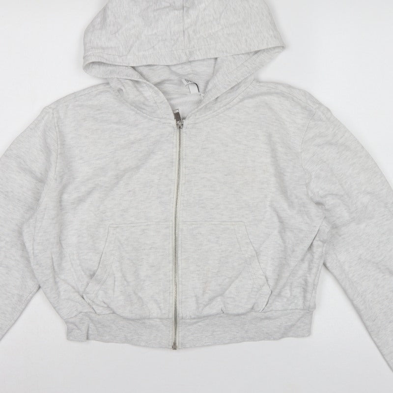 H&M Basic Women’s Grey Full Zip Hoodie UK 16 L Hooded Pockets