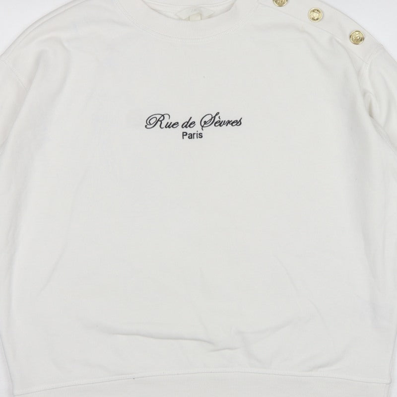 H&M Women Ivory M Rue de Sevres Button Shoulder Sweatshirt