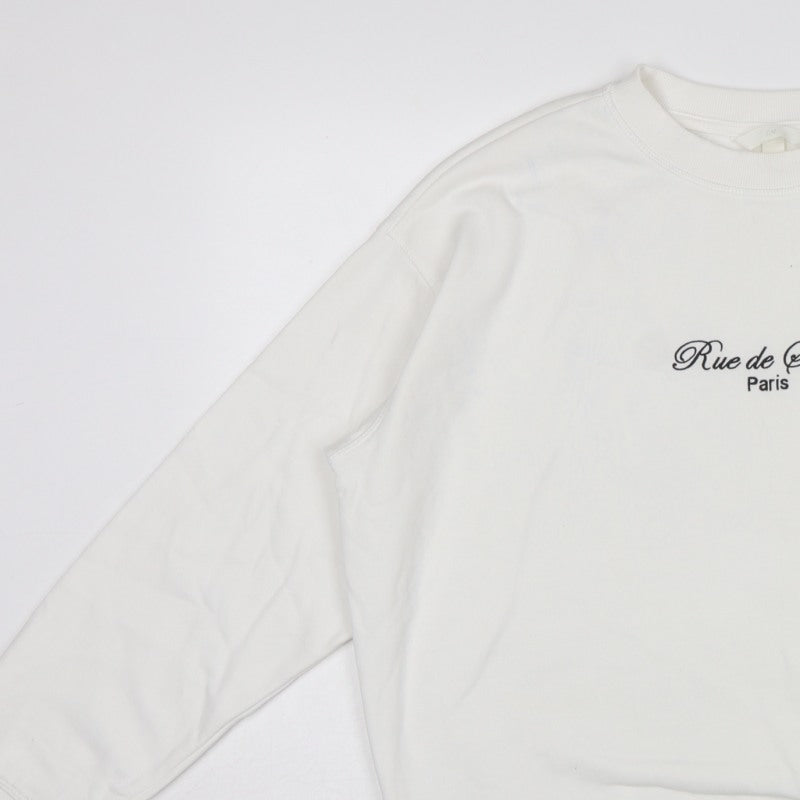 H&M Women Ivory M Rue de Sevres Button Shoulder Sweatshirt
