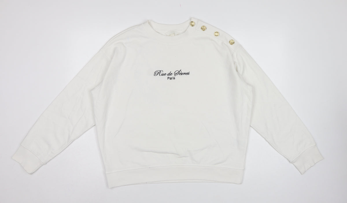 H&M Women Ivory M Rue de Sevres Button Shoulder Sweatshirt