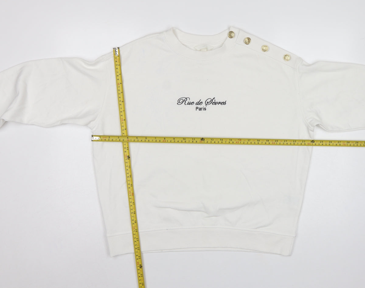 H&M Women Ivory M Rue de Sevres Button Shoulder Sweatshirt