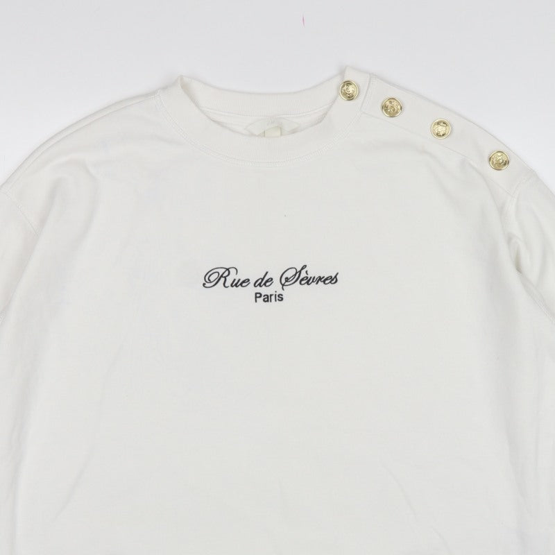 H&M Women Ivory M Rue de Sevres Button Shoulder Sweatshirt