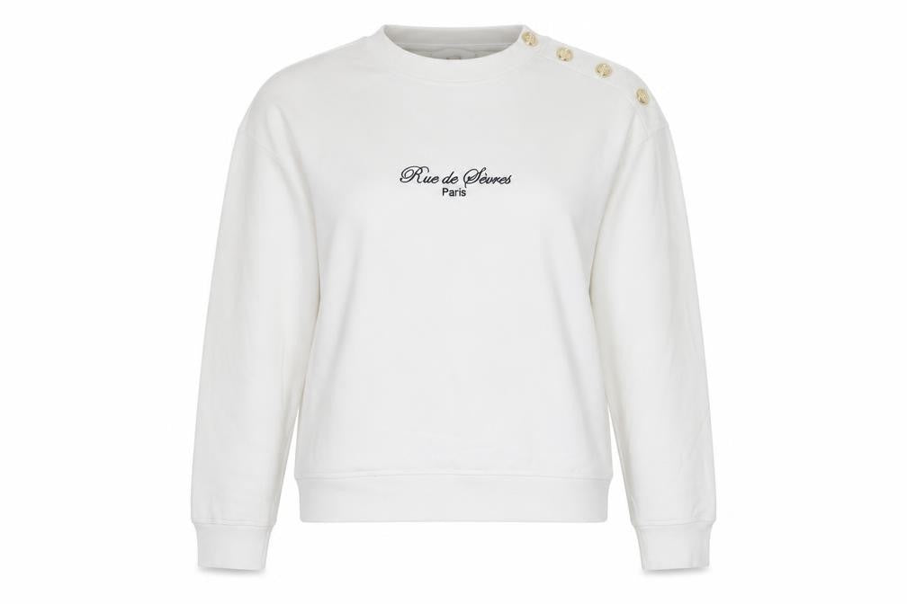 H&M Women Ivory M Rue de Sevres Button Shoulder Sweatshirt