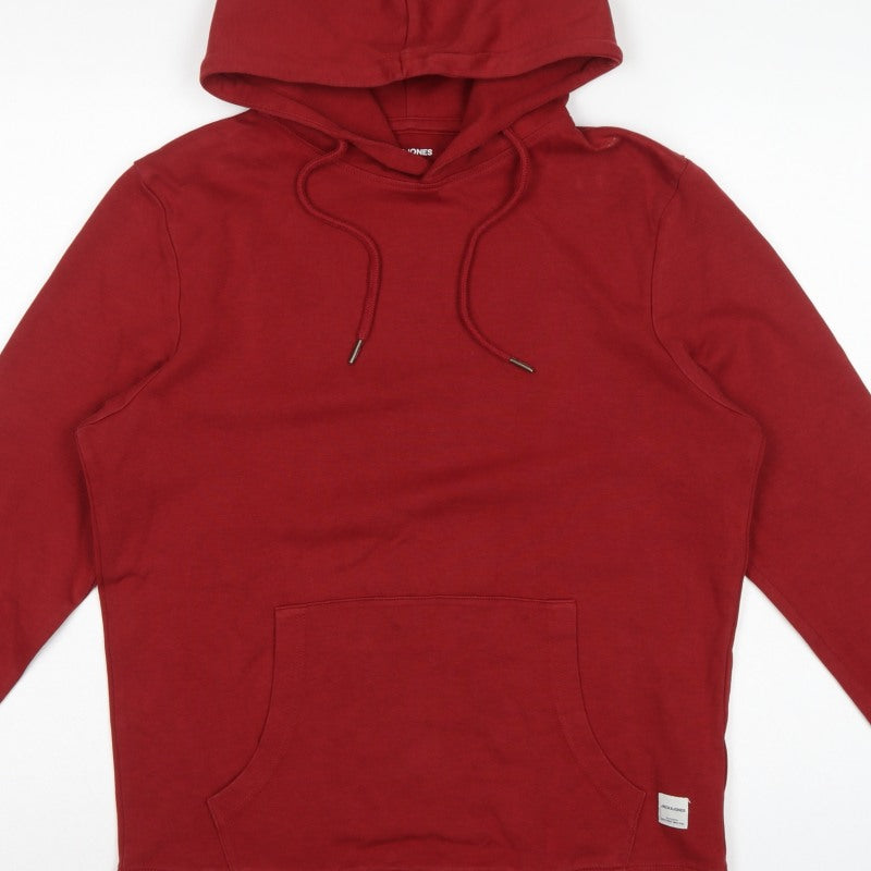 Jack & Jones Men’s Red L Pullover Hoodie Drawstring Pocket Cotton Blend