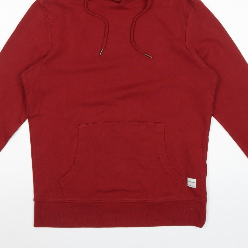 Jack & Jones Men’s Red L Pullover Hoodie Drawstring Pocket Cotton Blend