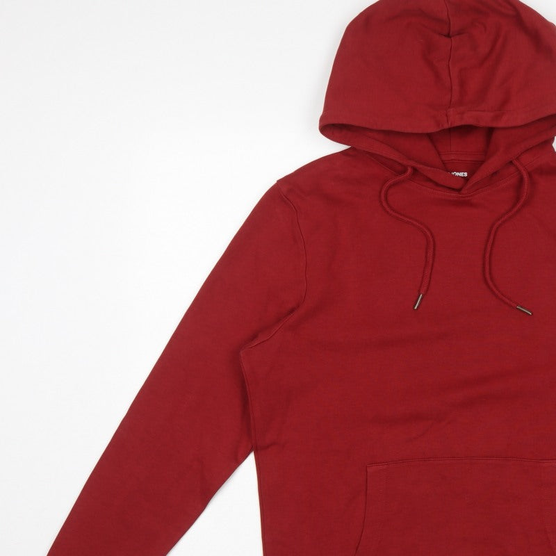Jack & Jones Men’s Red L Pullover Hoodie Drawstring Pocket Cotton Blend