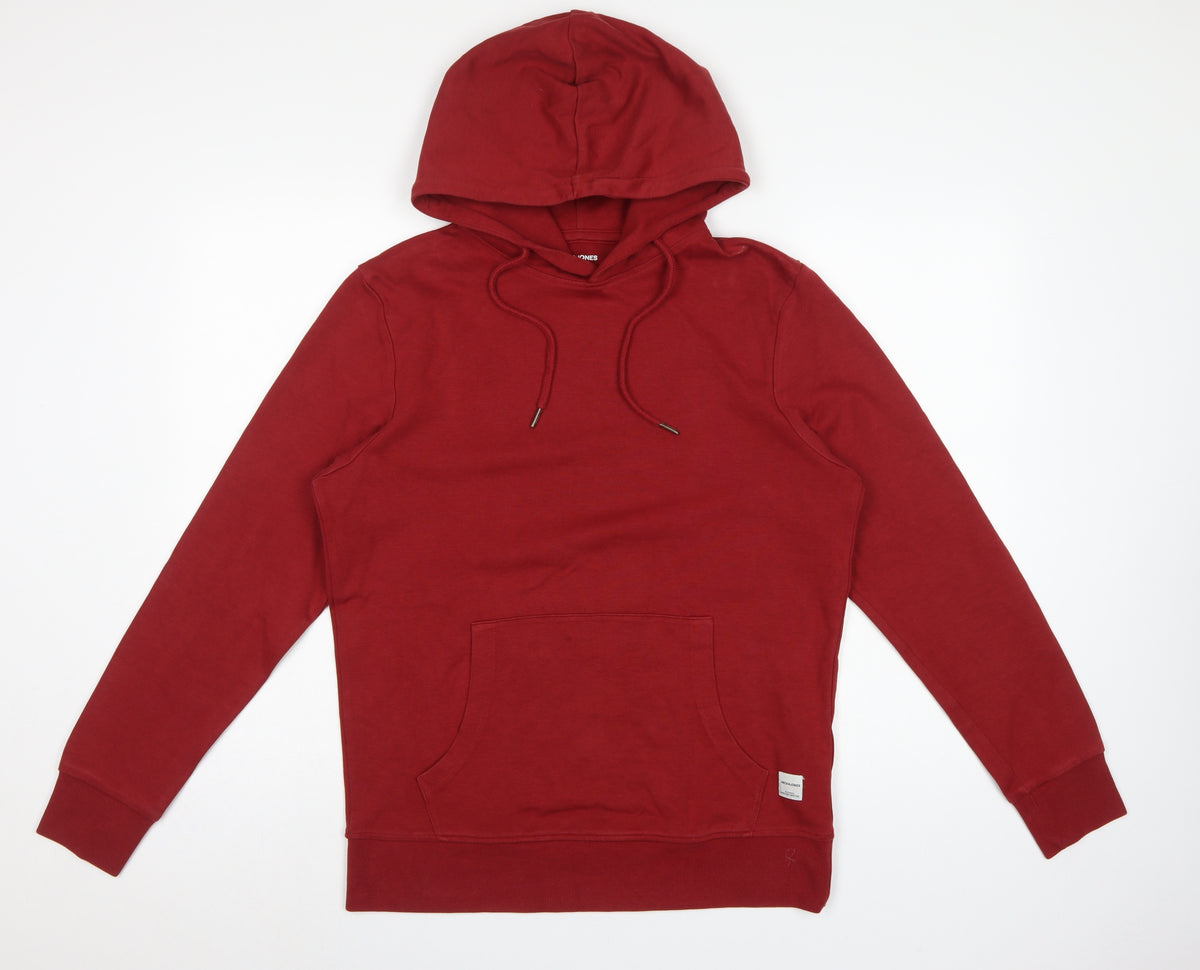 Jack & Jones Men’s Red L Pullover Hoodie Drawstring Pocket Cotton Blend