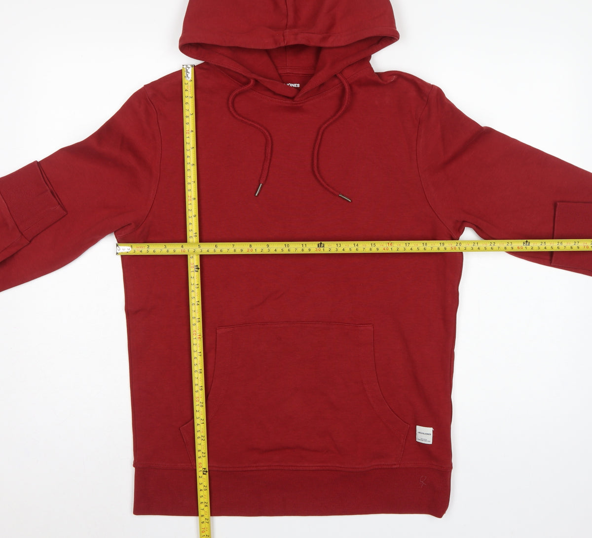 Jack & Jones Men’s Red L Pullover Hoodie Drawstring Pocket Cotton Blend