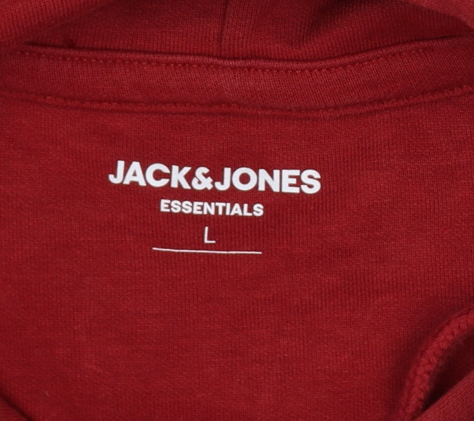 Jack & Jones Men’s Red L Pullover Hoodie Drawstring Pocket Cotton Blend