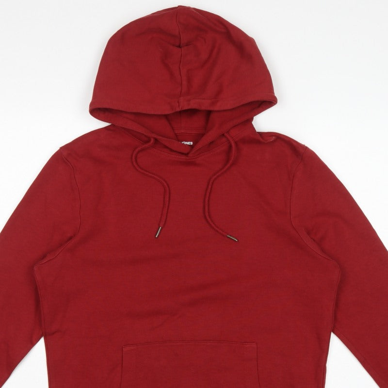 Jack & Jones Men’s Red L Pullover Hoodie Drawstring Pocket Cotton Blend