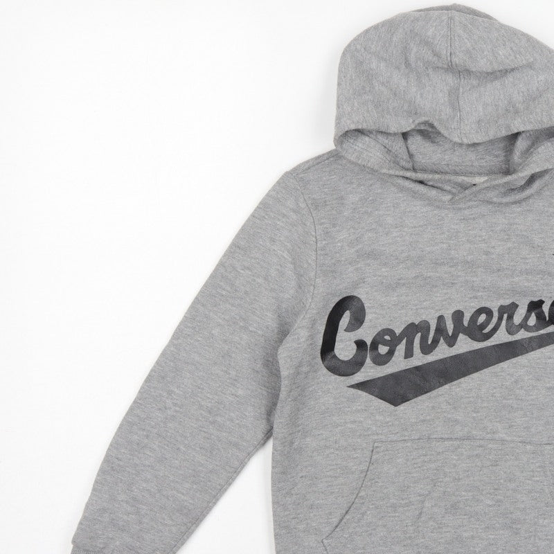 Converse Boys Grey 9-10 Years Pullover Logo Hooded Fleece Hoodie