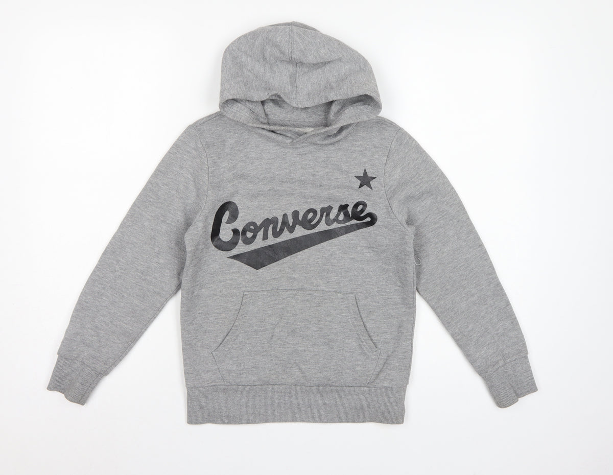 Converse Boys Grey 9-10 Years Pullover Logo Hooded Fleece Hoodie