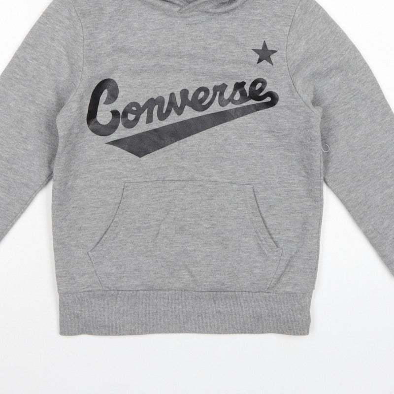 Converse Boys Grey 9-10 Years Pullover Logo Hooded Fleece Hoodie