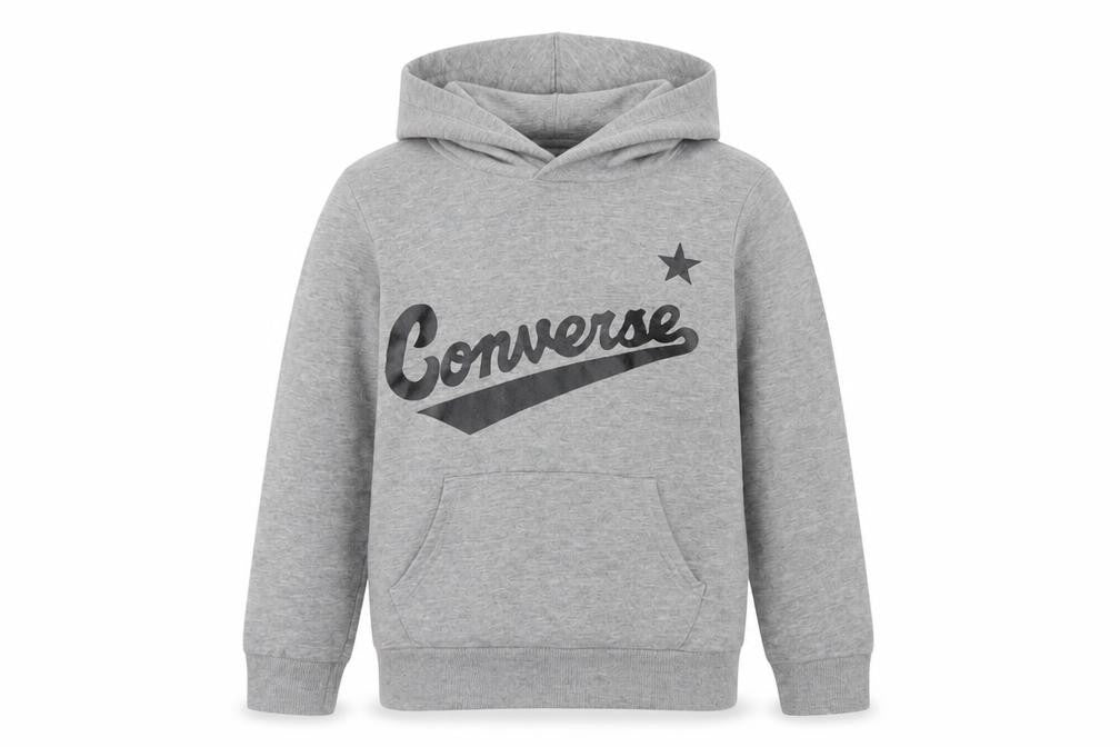 Converse Boys Grey 9-10 Years Pullover Logo Hooded Fleece Hoodie