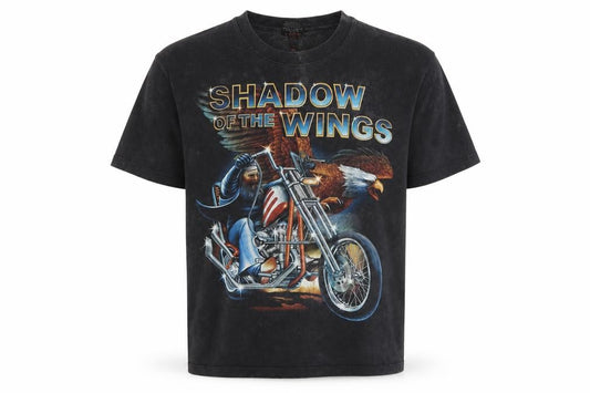 Wild Men’s Black L Shadow of the Wings Eagle Biker Graphic T-Shirt