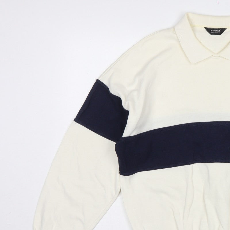 St Michael Mens Ivory Navy Colour Block Collared Sweatshirt L