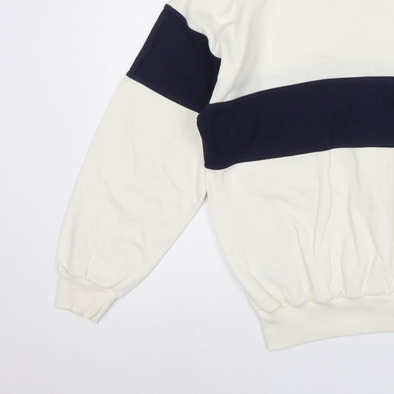 St Michael Mens Ivory Navy Colour Block Collared Sweatshirt L