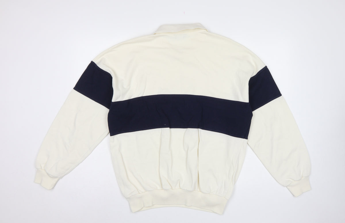St Michael Mens Ivory Navy Colour Block Collared Sweatshirt L