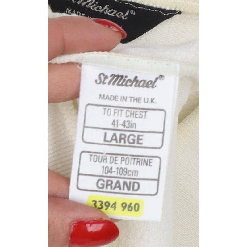 St Michael Mens Ivory Navy Colour Block Collared Sweatshirt L