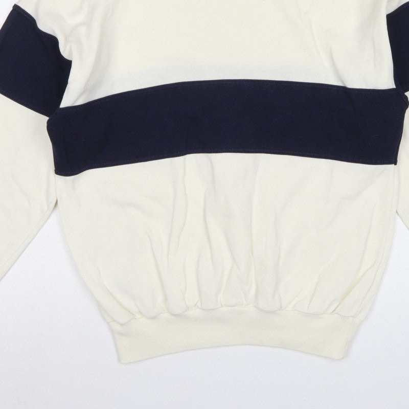 St Michael Mens Ivory Navy Colour Block Collared Sweatshirt L